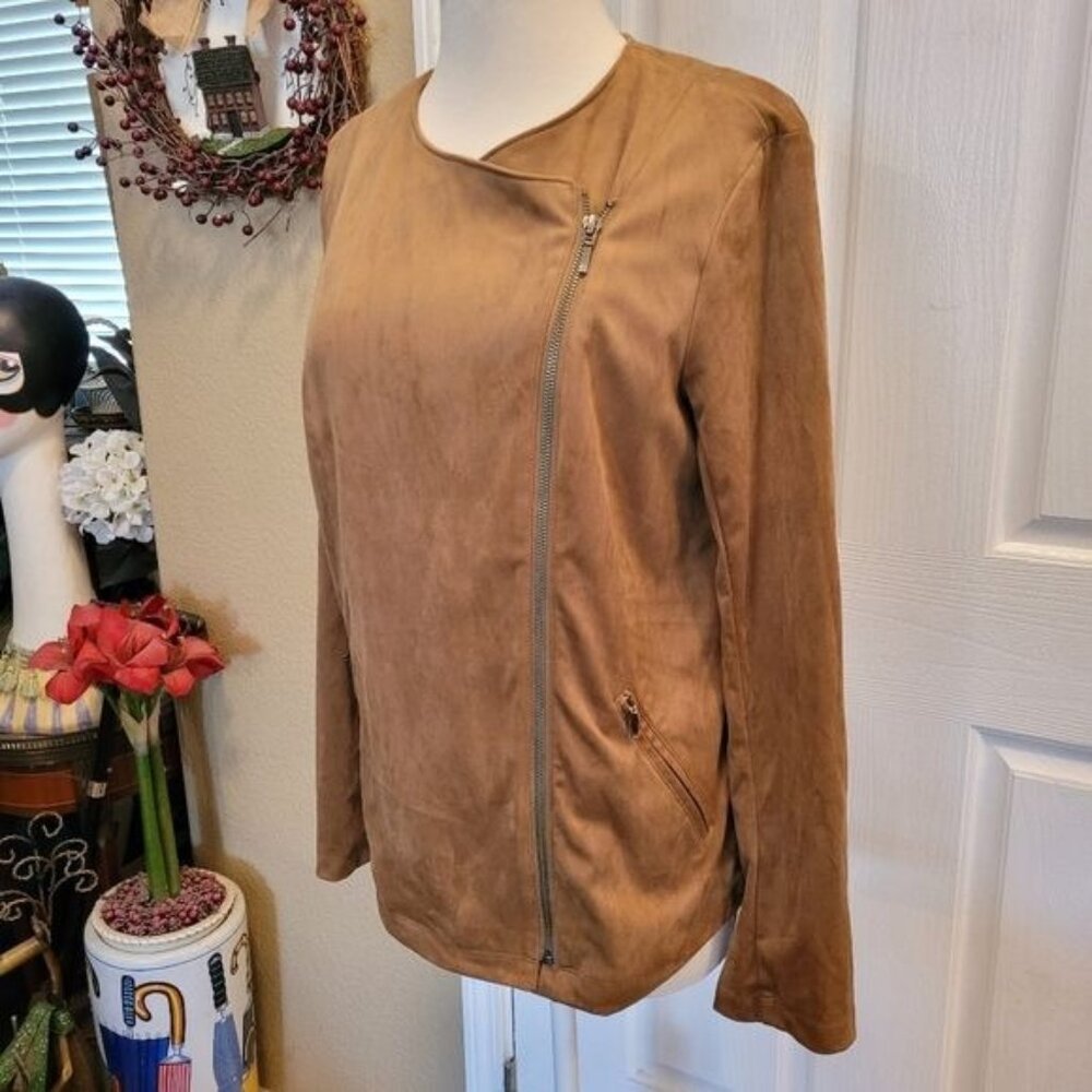 J. Jill Faux Suede Moto Jacket Camel Brown Size Small Soft